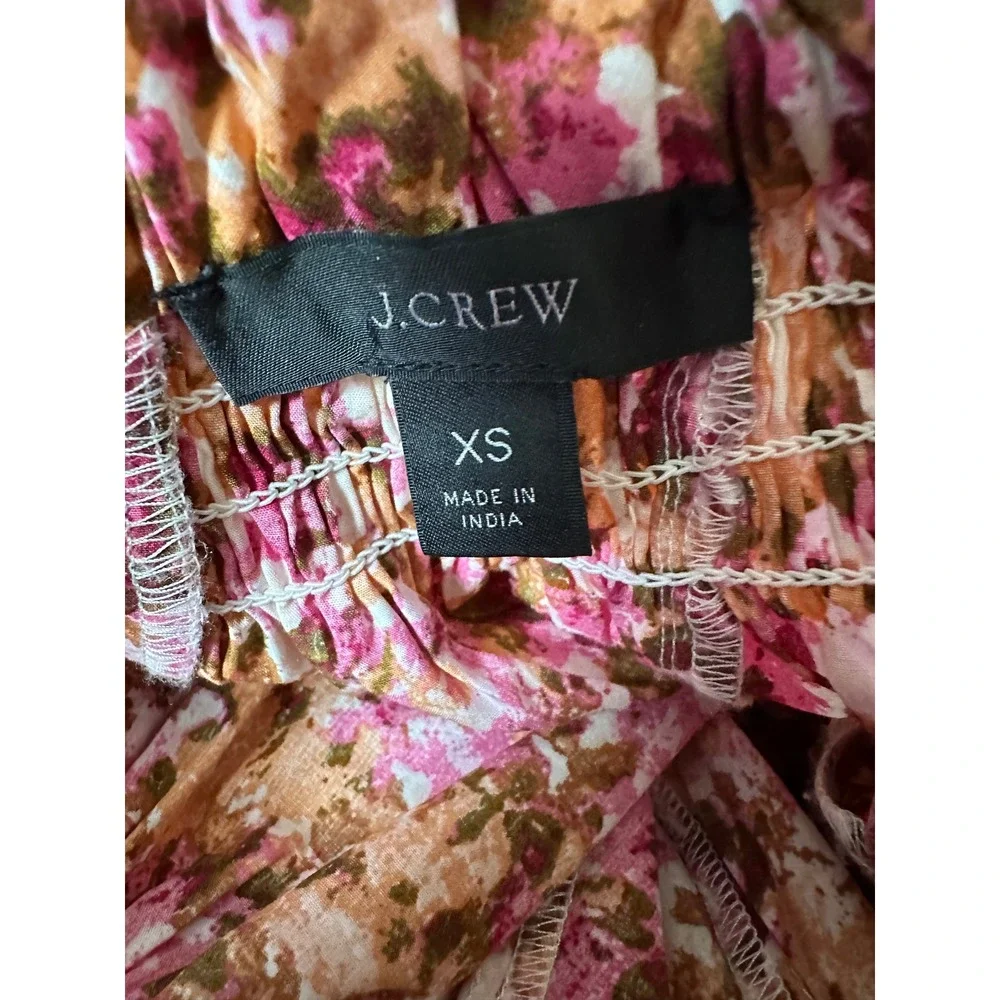 J.Crew Womens Smocked‎ Puff Sleeve Top XS Cottagecore Pink Floral Blouse